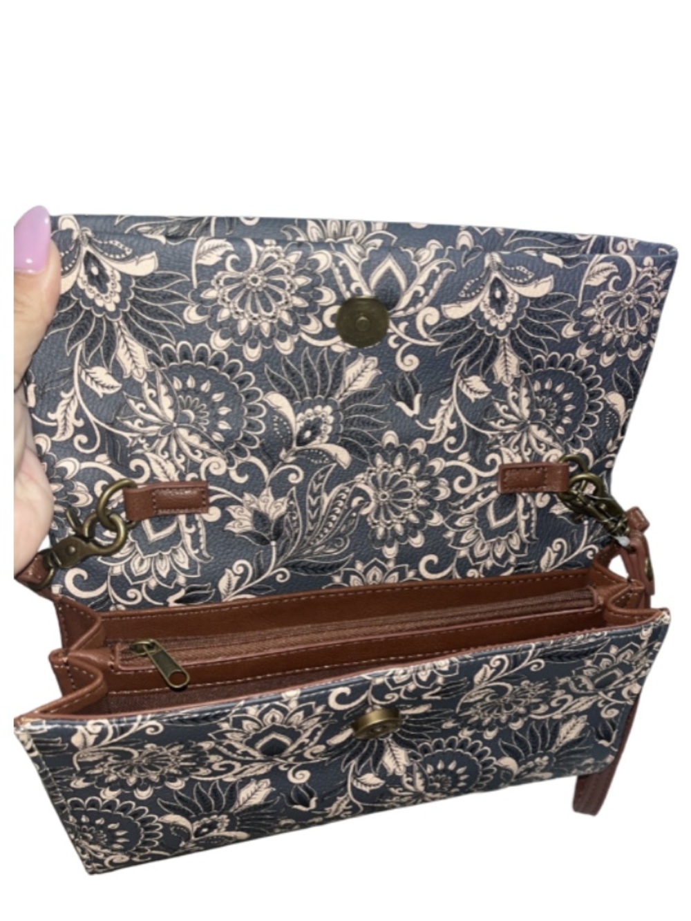 NWT Frye & Co. Navy Floral
Mustard Maggie Crossbody Bag
